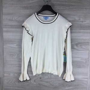 CeCe by Cynthia Steffe Contrast Ruffled Sweater